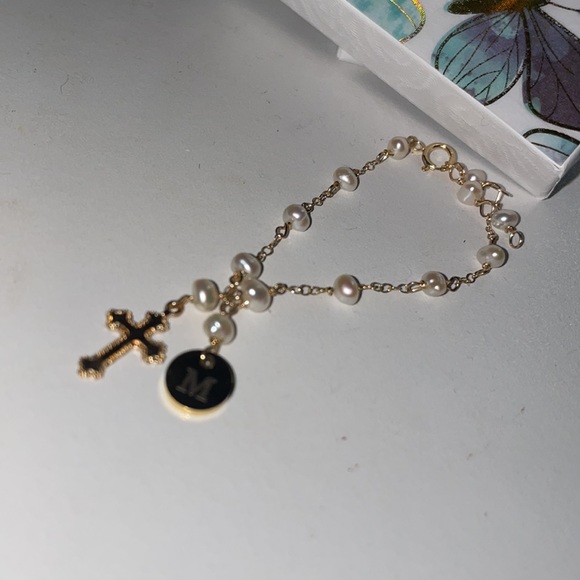 “M” Initial Newborn Baptism Bracelet - Picture 2 of 3